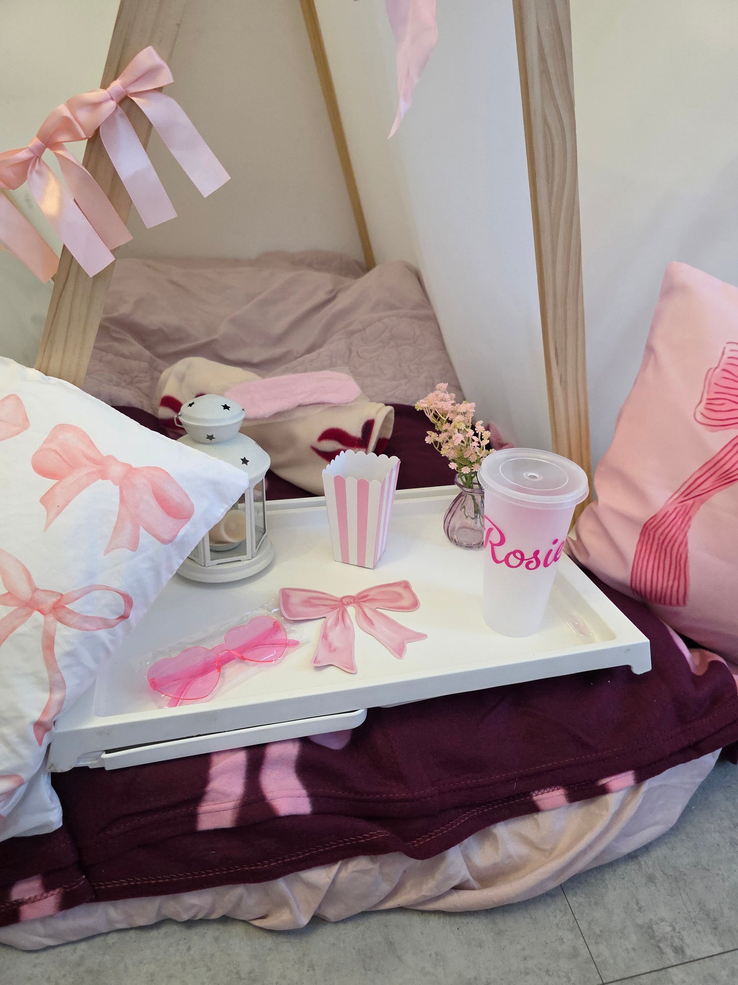 Girly bow theme Indoor Tepee sleepover party package