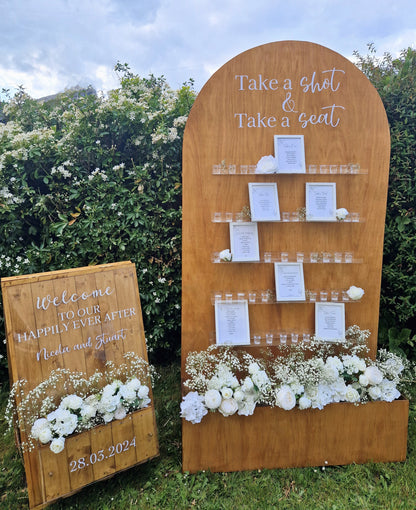 Seating Plan, Shot wall, Favour flower box wall