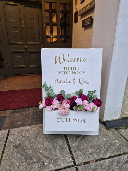 Welcome Flower Box Freestanding Easel Sign - White