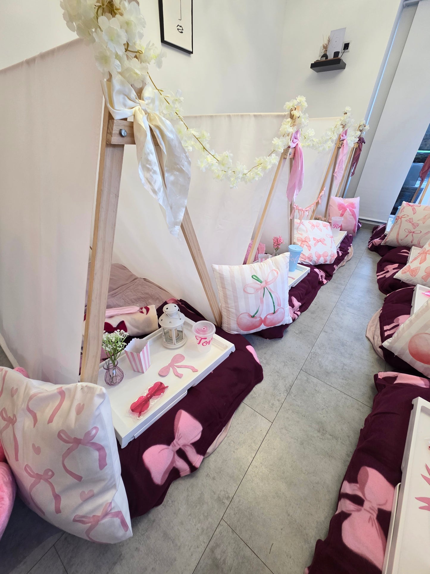 Girly bow theme Indoor Tepee sleepover party package