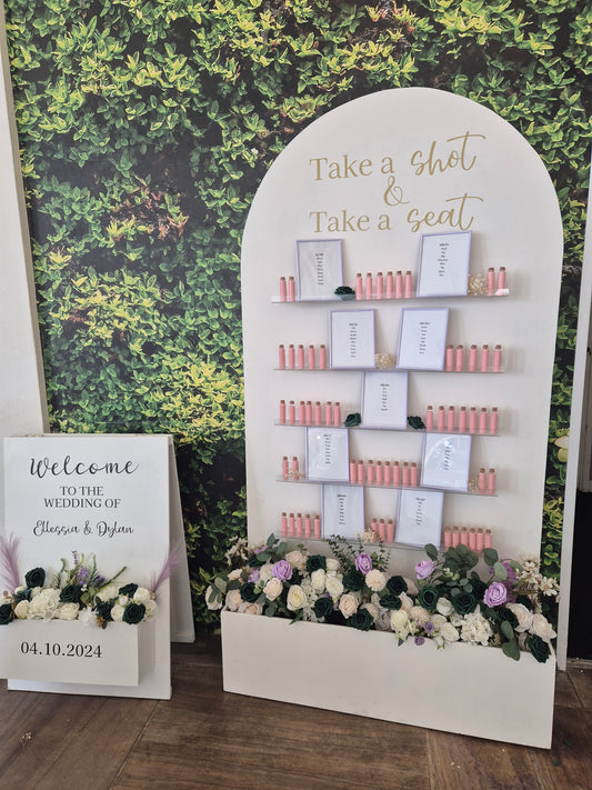 Seating plan, favour flower box wall