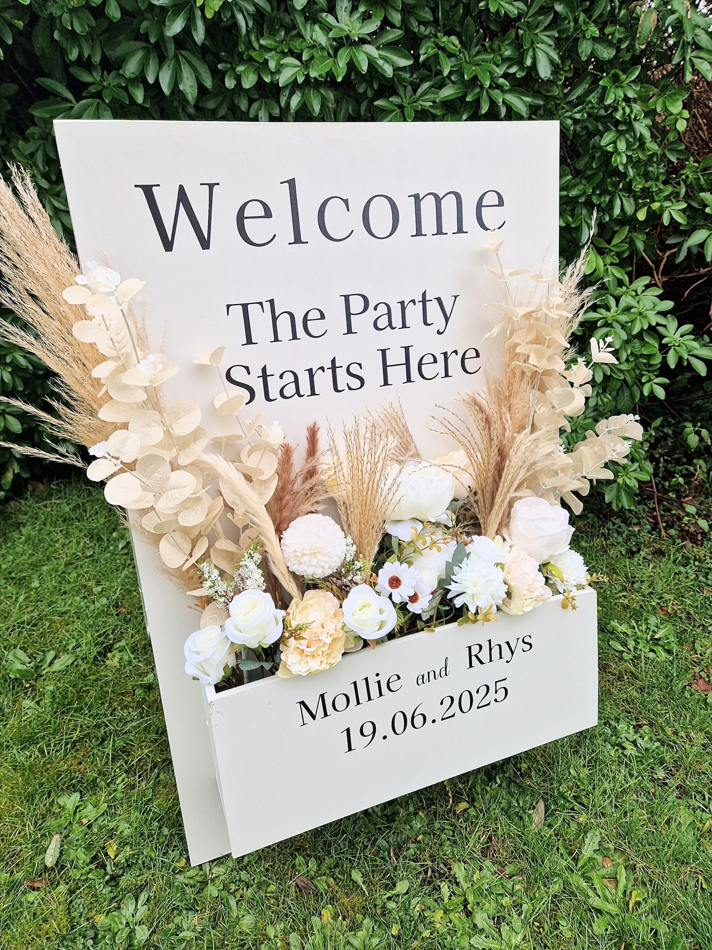Welcome Flower Box Freestanding Easel Sign - White