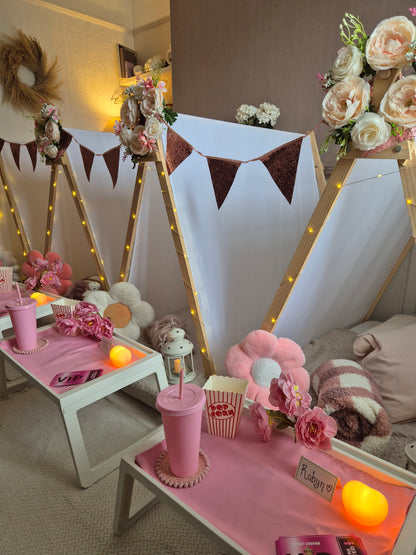 Flower power indoor Tepee sleepover party package