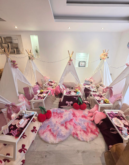 Girly bow & cherry theme Indoor Tepee sleepover party package