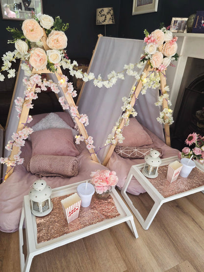 Boho flower theme Indoor Tepee sleepover party package