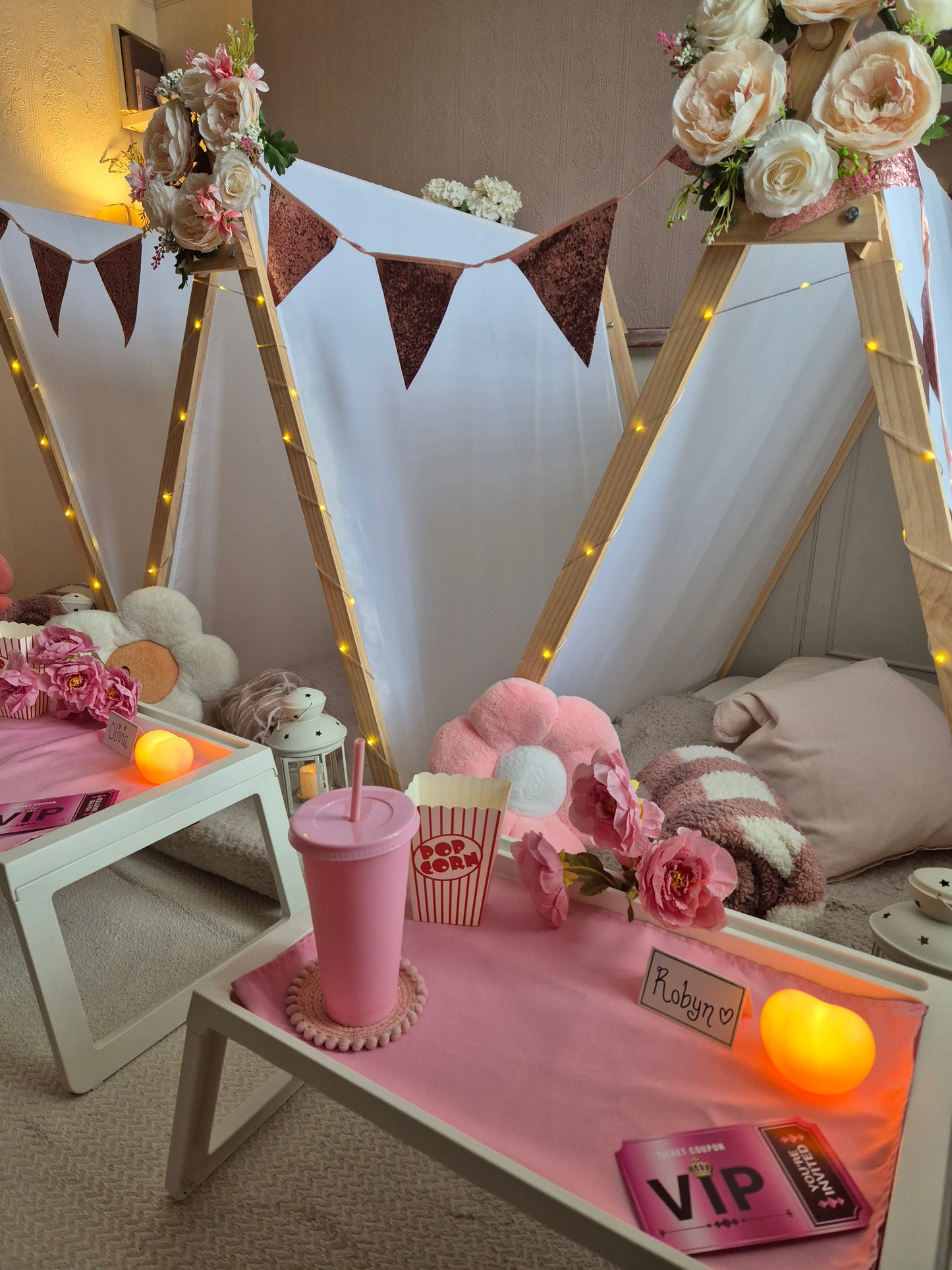 Flower power indoor Tepee sleepover party package