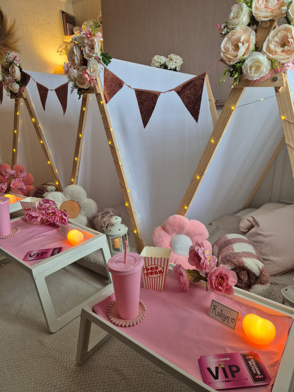 Flower power indoor Tepee sleepover party package