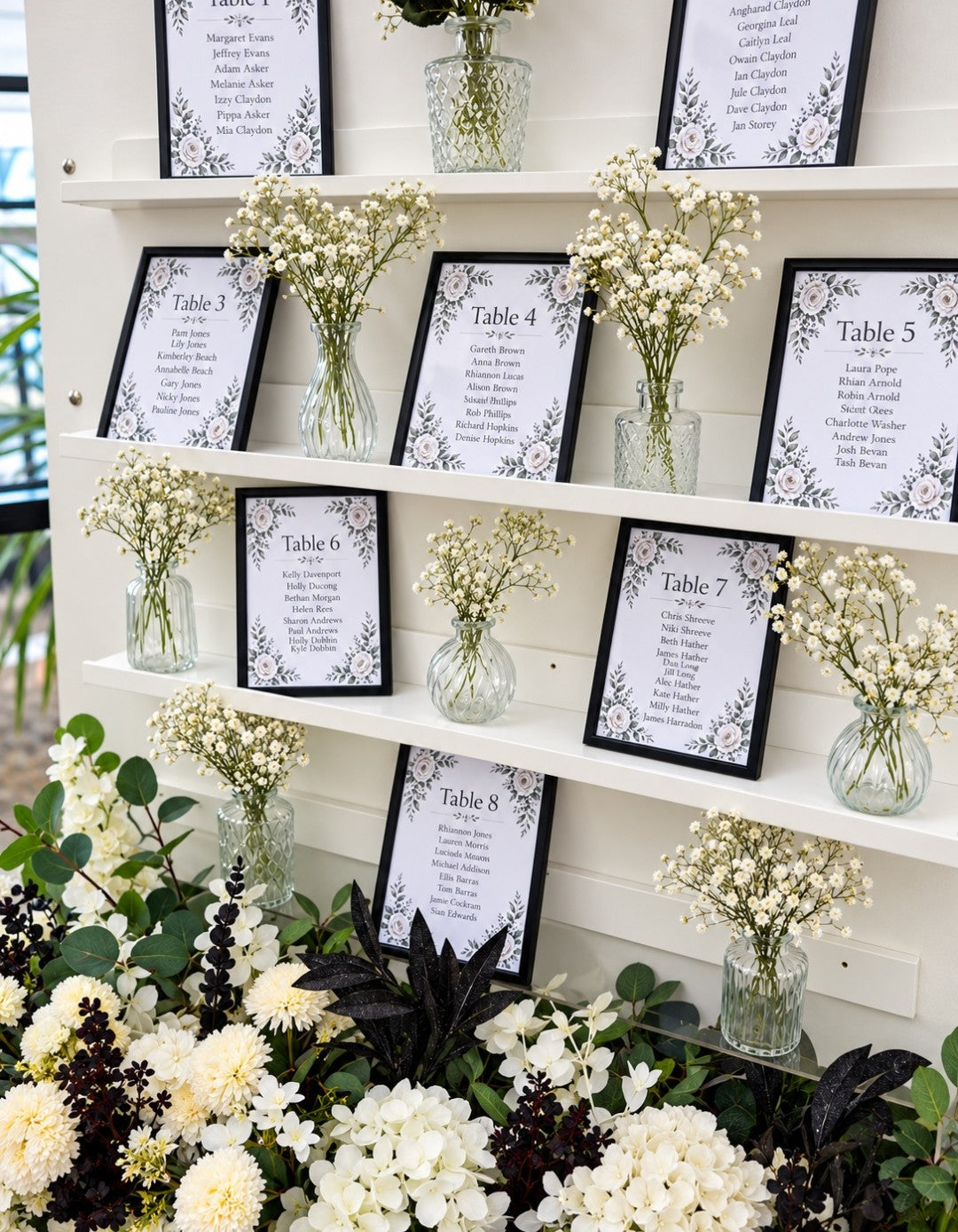 Seating Plan, Shot wall, Favour flower box wall