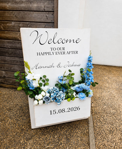 Welcome Flower Box Freestanding Easel Sign - White