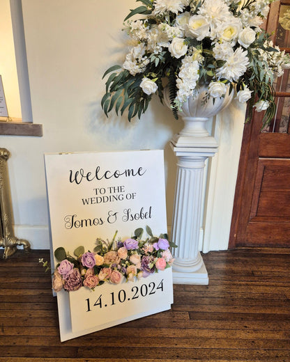 Welcome Flower Box Freestanding Easel Sign - White