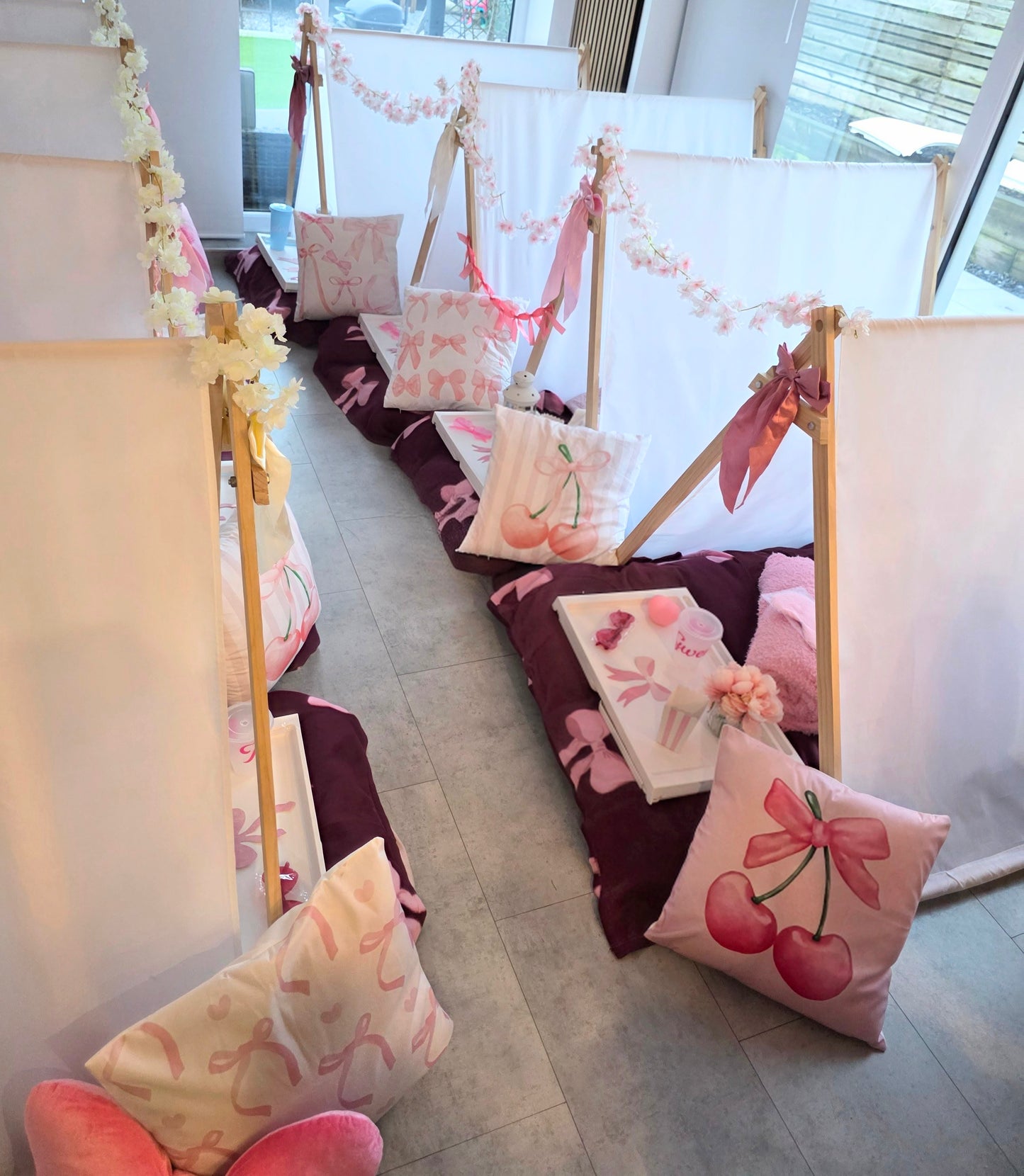 Girly bow theme Indoor Tepee sleepover party package