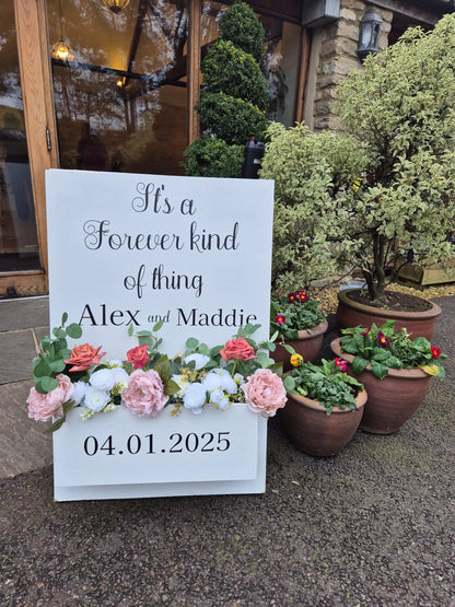 Welcome Flower Box Freestanding Easel Sign - White