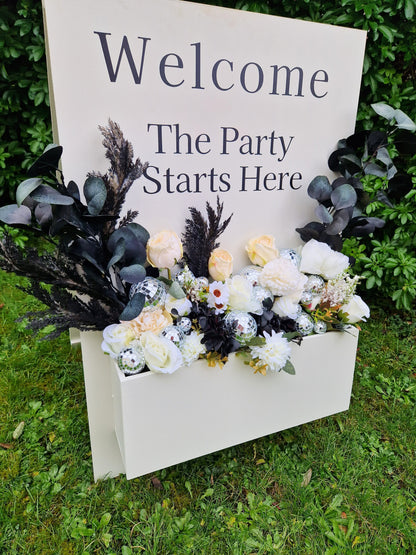 Welcome Flower Box Freestanding Easel Sign - White