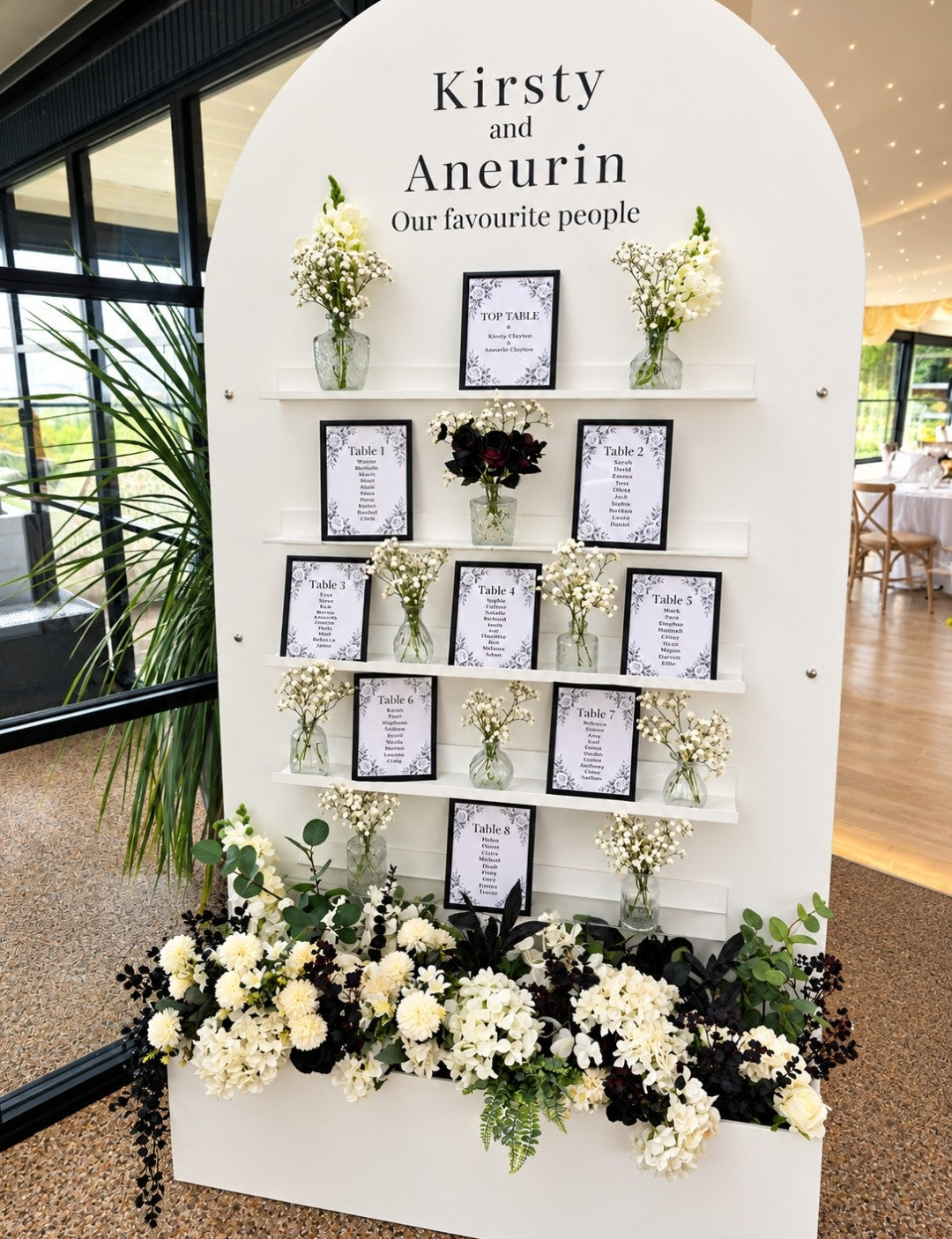 Seating Plan, Shot wall, Favour flower box wall