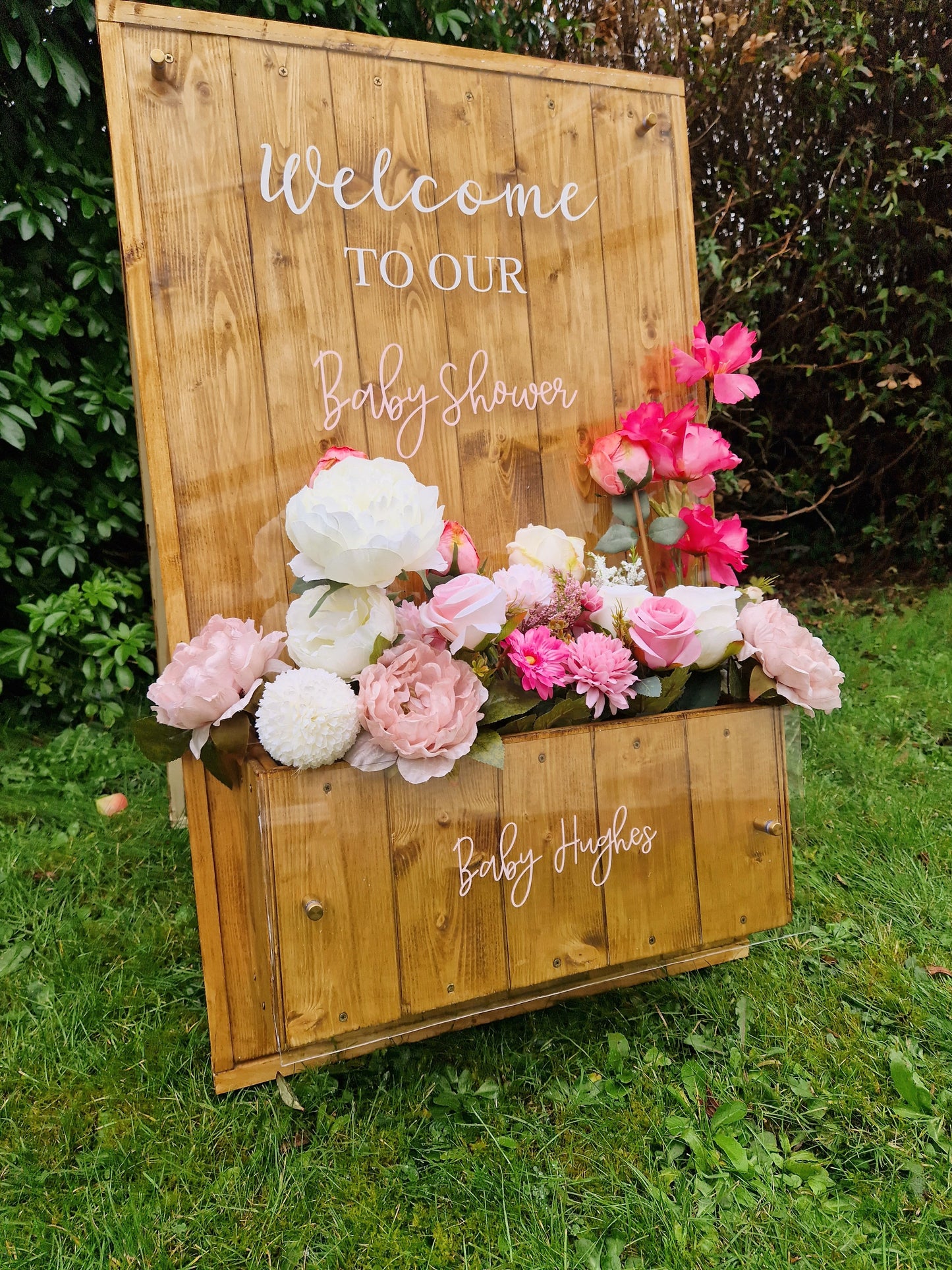 Welcome Natural Wood Flower Box Freestanding Easel Sign