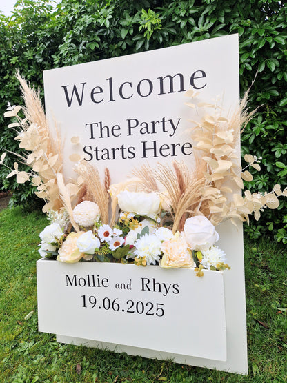 Welcome Flower Box Freestanding Easel Sign - White