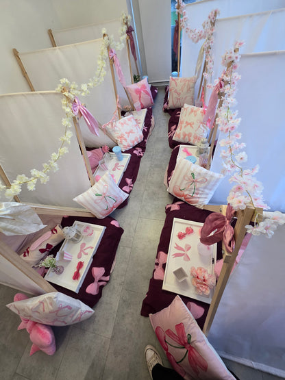 Girly bow theme Indoor Tepee sleepover party package