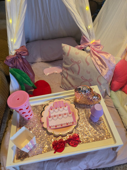 Girly bow & cherry theme Indoor Tepee sleepover party package